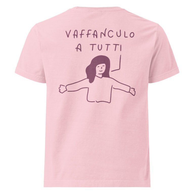 Back of the pink vaffanculo t shirt with the full-size hand-drawn doodle